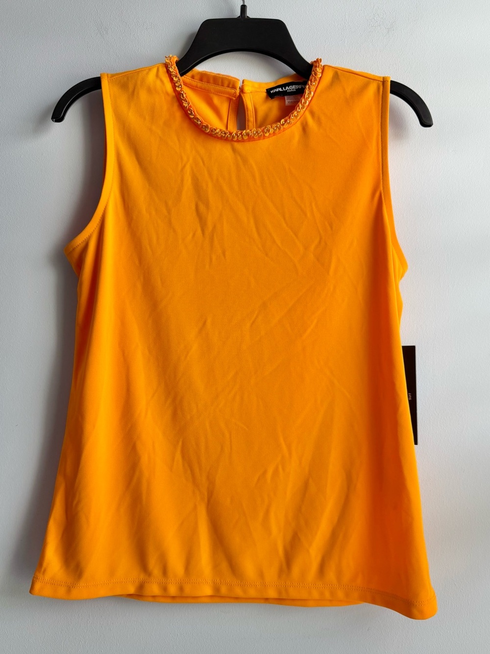 Karl Lagerfeld Women’s Orange Sequence-Trim Sleeveless Tank Blouse Size XS